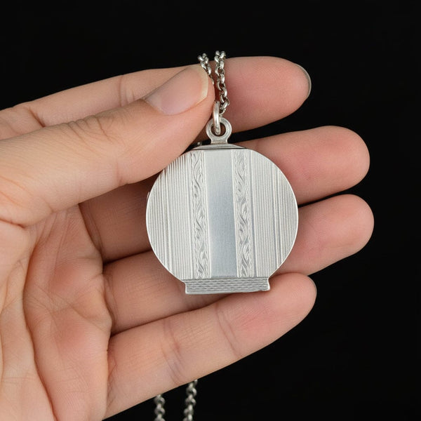 Antique Art Deco Sterling Silver Photo Locket Necklace