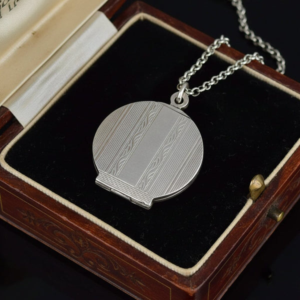 Antique Art Deco Sterling Silver Photo Locket Necklace