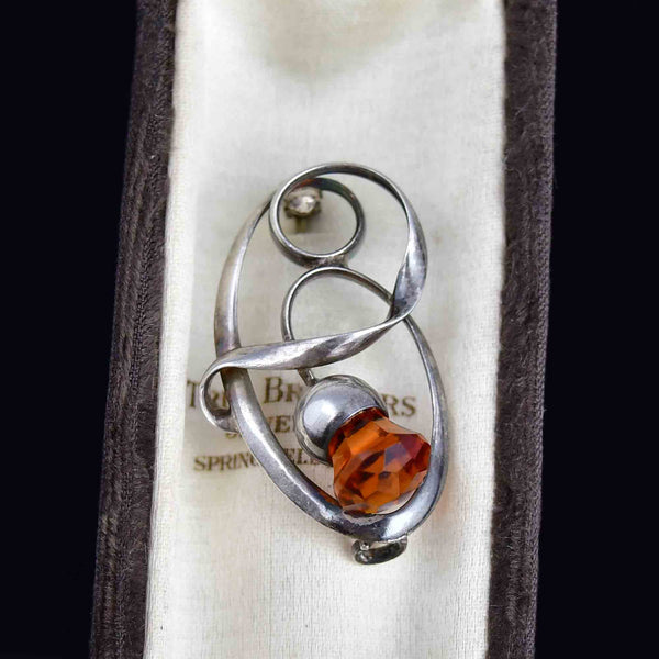 Antique Art Nouveau Charles Horner Silver Citrine Thistle Brooch - Boylerpf