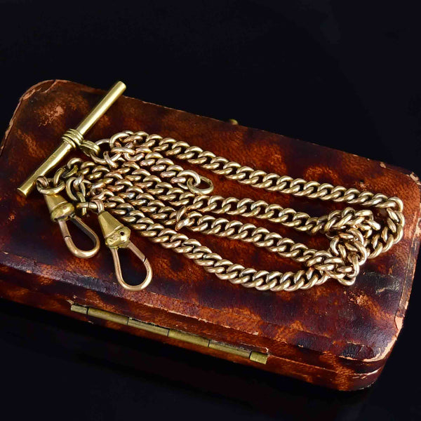 Antique Victorian Curb Link Double Albert Watch Chain Necklace - Boylerpf