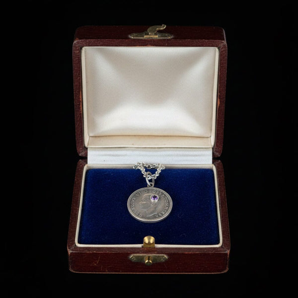 Vintage Three Pence Amethyst King George Coin Necklace - Boylerpf