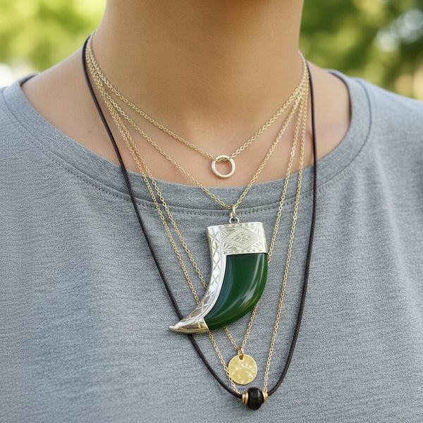 Vintage Large Carved Jade Claw Pendant Necklace