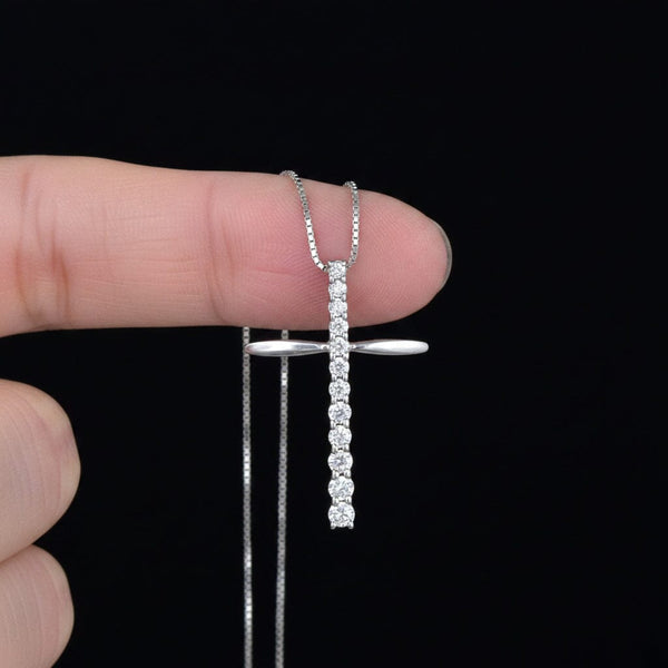 Vintage 9K White Gold Diamond Cross Necklace - Boylerpf