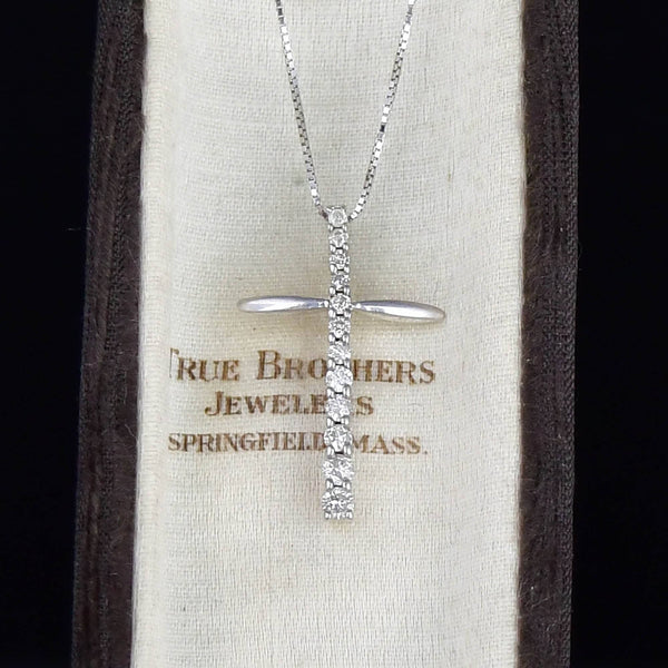 Vintage 9K White Gold Diamond Cross Necklace - Boylerpf