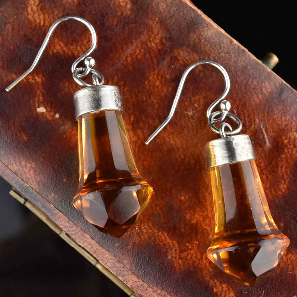 Vintage Scottish Silver Thistle Citrine Earrings - Boylerpf