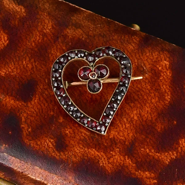 Antique Victorian Garnet Witches Heart Brooch Pin