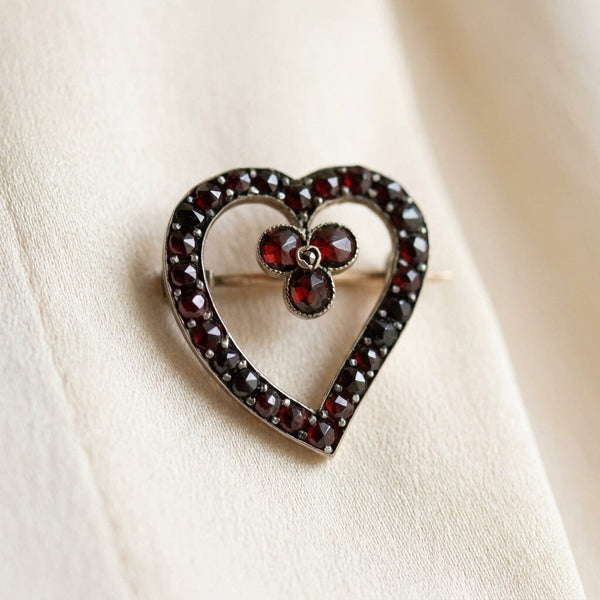 Antique Victorian Garnet Witches Heart Brooch Pin