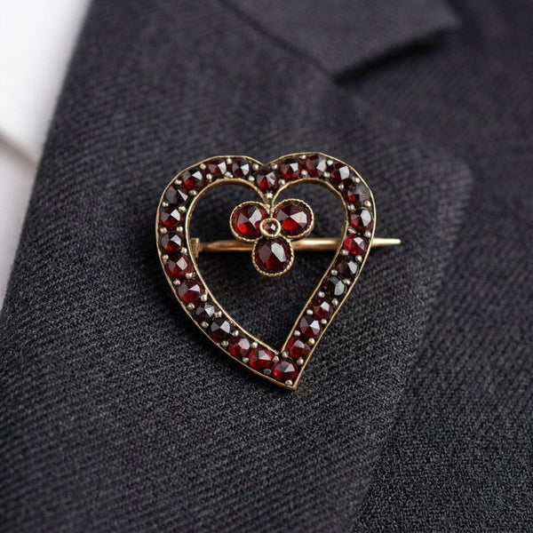 Antique Victorian Garnet Witches Heart Brooch Pin