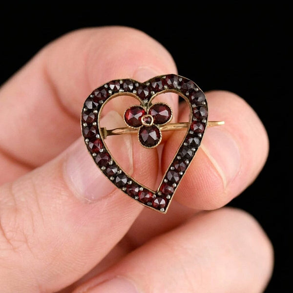 Antique Victorian Garnet Witches Heart Brooch Pin