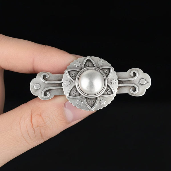 Antique Domed Silver Floral Star Brooch - Boylerpf