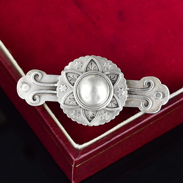 Antique Domed Silver Floral Star Brooch - Boylerpf