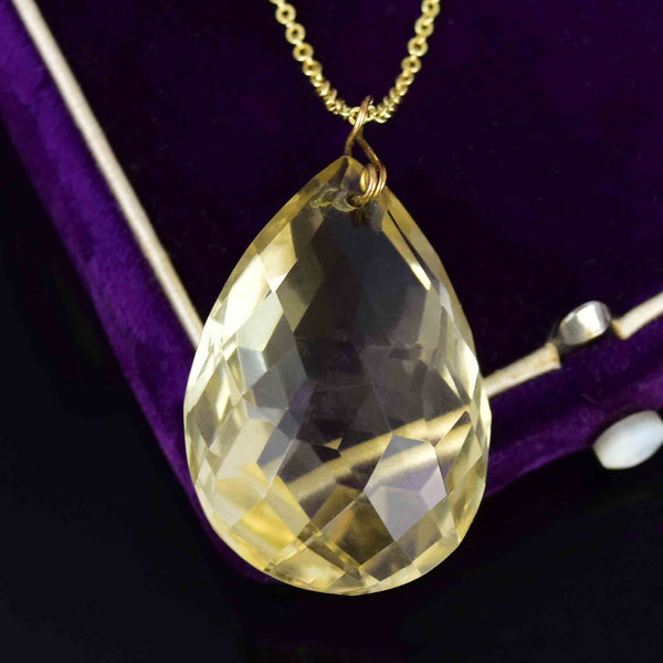 Vintage Art Deco Style 40 CTW Teardrop Citrine Pendant Necklace - Boylerpf