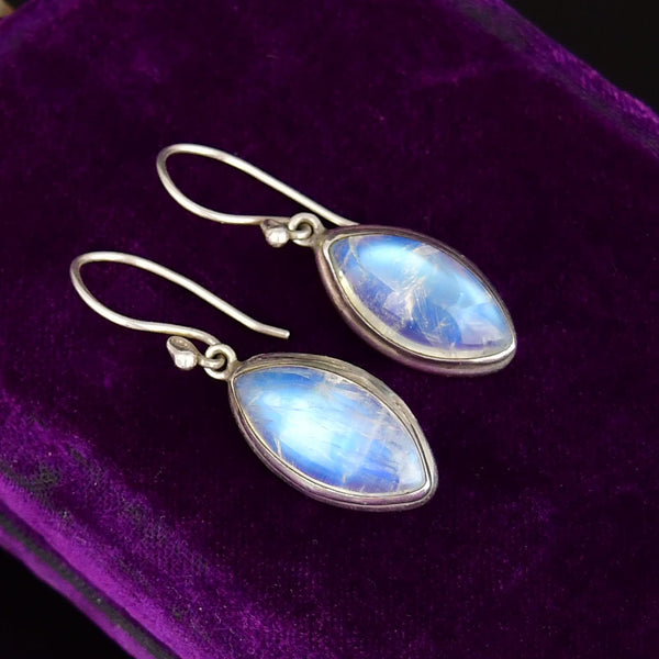 Vintage Art Deco Style Silver Moonstone Drop Earrings - Boylerpf