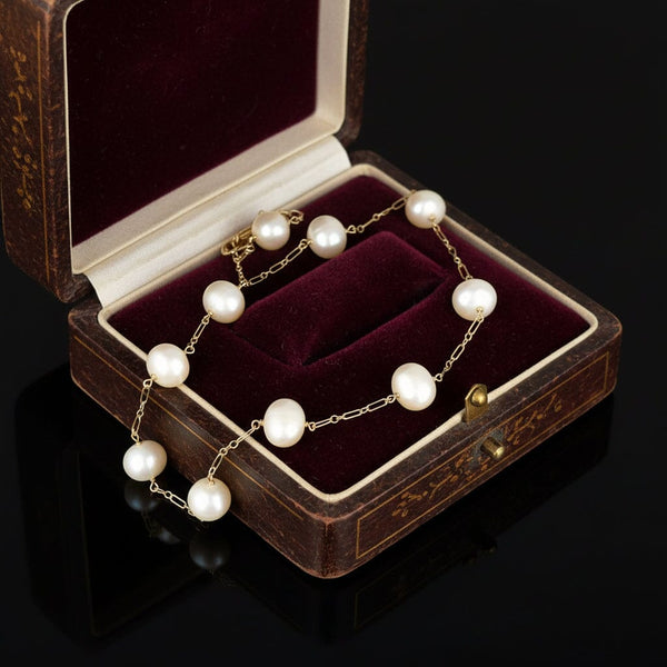 Vintage 14K Gold Baroque Pearl Tin Cup Necklace