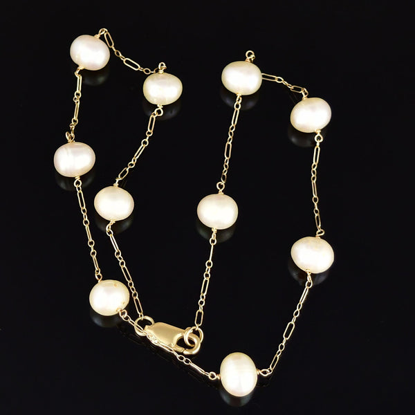Vintage 14K Gold Baroque Pearl Tin Cup Necklace
