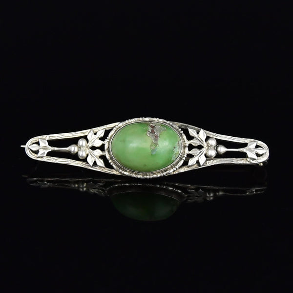Antique Arts & Crafts Sterling Silver Natural Turquoise Brooch