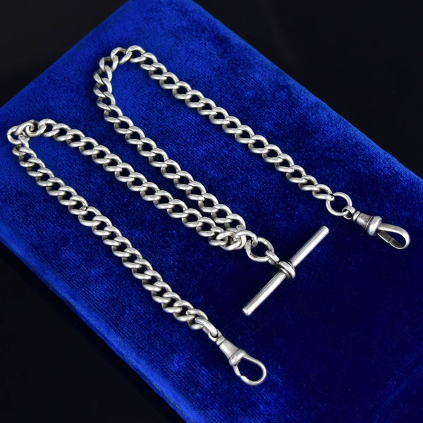 Antique Double Albert Watch Chain Necklace Sterling Silver