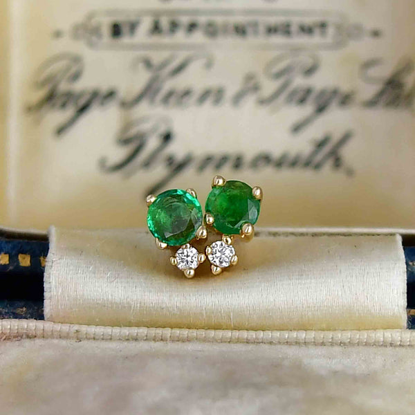 Vintage 14K Gold Diamond Emerald Stud Post Earrings - Boylerpf