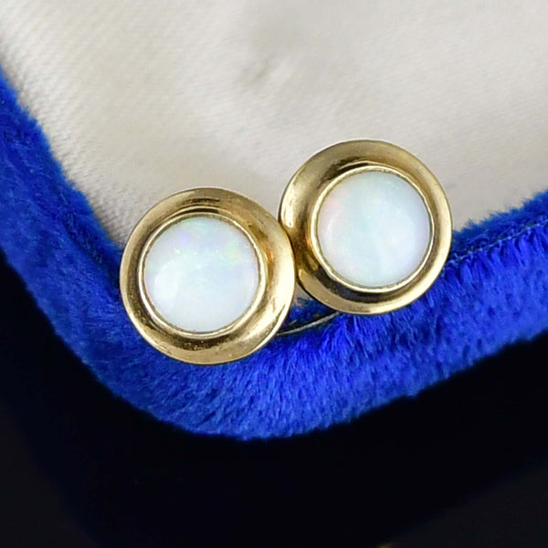 Vintage Natural Opal 9K Gold Stud Earrings