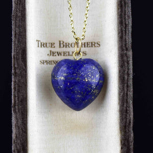 Gold Lapis Lazuli Heart Charm Necklace - Boylerpf