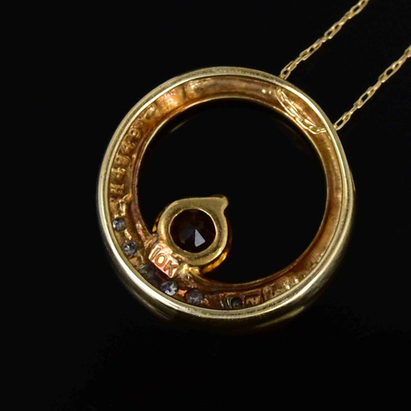 Vintage 10K Gold Diamond Citrine Circular Slider Pendant Necklace - Boylerpf