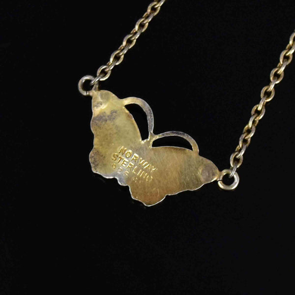 Vintage Enamel Norway Ole Petter Ranch-Olsen Butterfly Necklace - Boylerpf