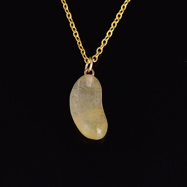9K Gold Rutilated Quartz Lucky Bean Charm Necklace - Boylerpf