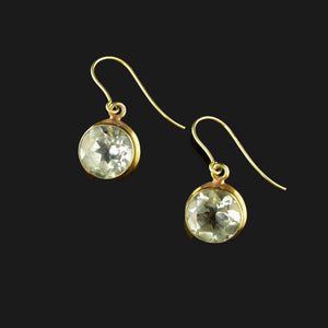 Vintage Gold Green Amethyst Button Dangle Earrings - Boylerpf