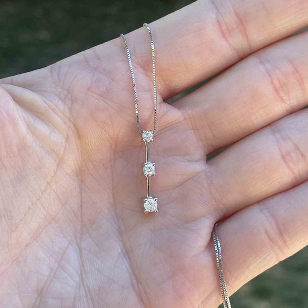 Vintage 14K White Gold Diamond Journey Pendant Necklace - Boylerpf