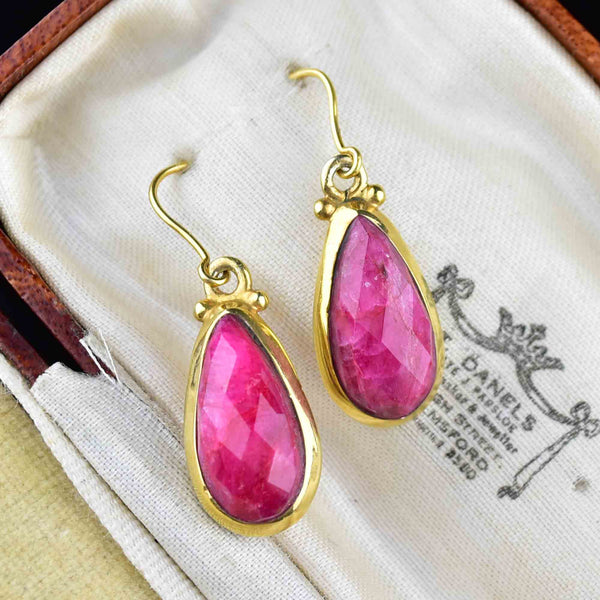 Vintage Gold Faceted Ruby Drop Earrings - Boylerpf