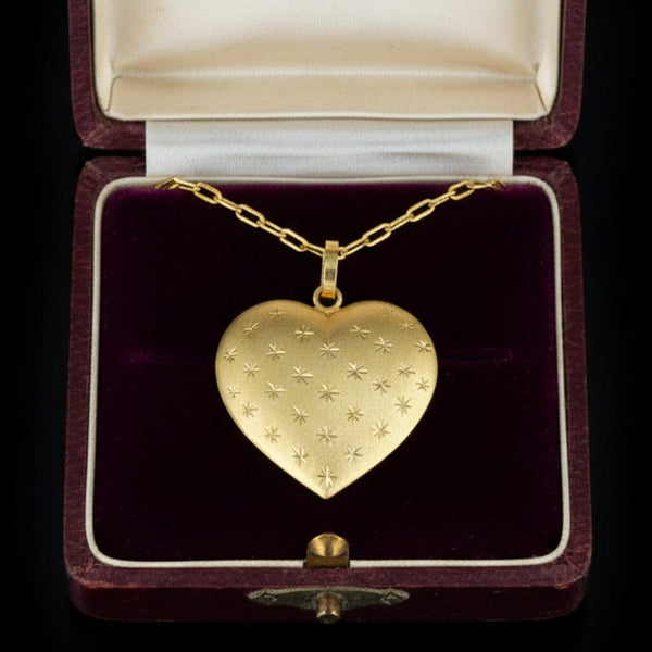 14K Gold Diamond Cut Satin Heart Pendant Necklace