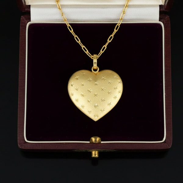 14K Gold Diamond Cut Satin Heart Pendant Necklace