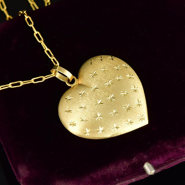 14K Gold Diamond Cut Satin Heart Pendant Necklace