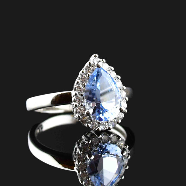 Vintage Sterling Silver Pear Cut Blue Topaz Halo Ring - Boylerpf