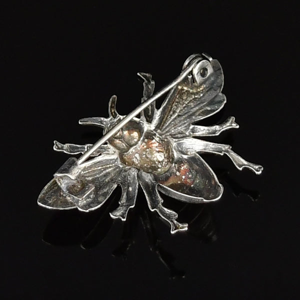 Vintage Flying Bee Sterling Silver Brooch