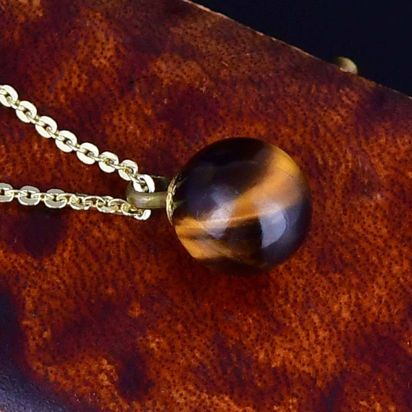 Vintage Tigers Eye Gold Orb Pendant Necklace