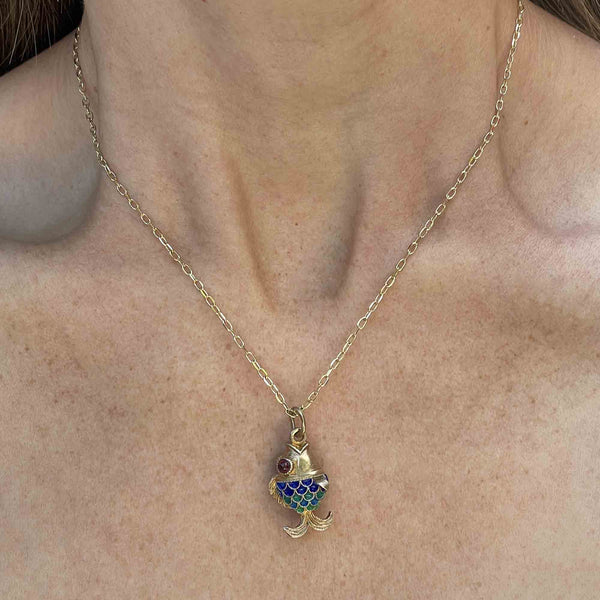 Goldfish Choker Good Luck Necklace -14K Gold Filled Fish Pendant Charm -  Nadin Art Design - Personalized Jewelry