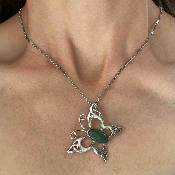 Vintage Silver Turquoise Butterfly Pendant Necklace - Boylerpf