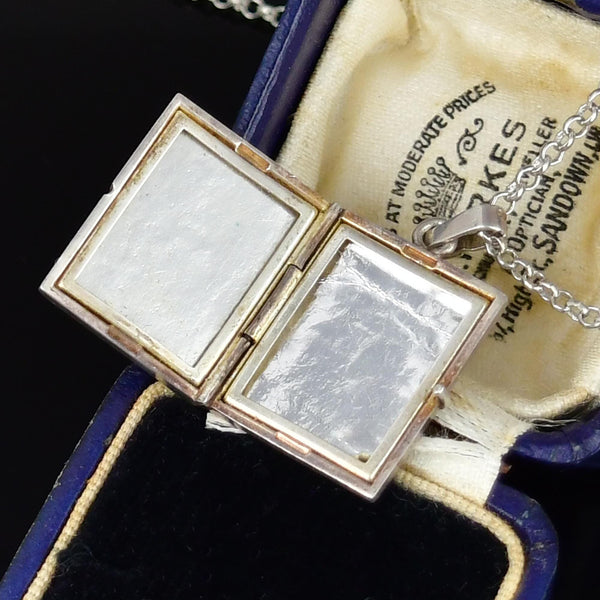 Vintage Forget Me Not Sterling Silver Book Locket Necklace