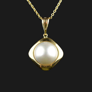 Vintage 14K Gold Mabe Pearl Pendant Necklace - Boylerpf