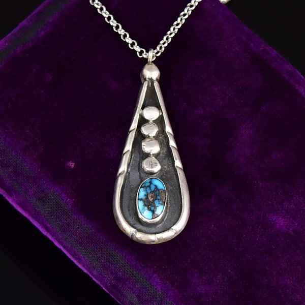 Vintage Turquoise Sterling Silver Pendant Necklace