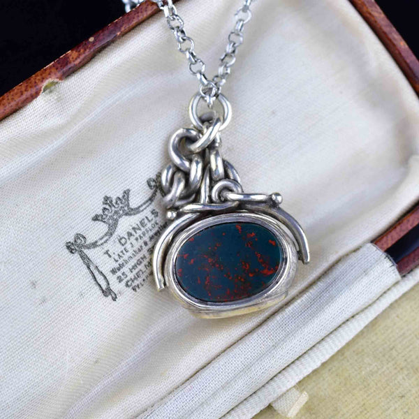 Vintage Silver Bloodstone Carnelian Swivel Fob Pendant Necklace - Boylerpf