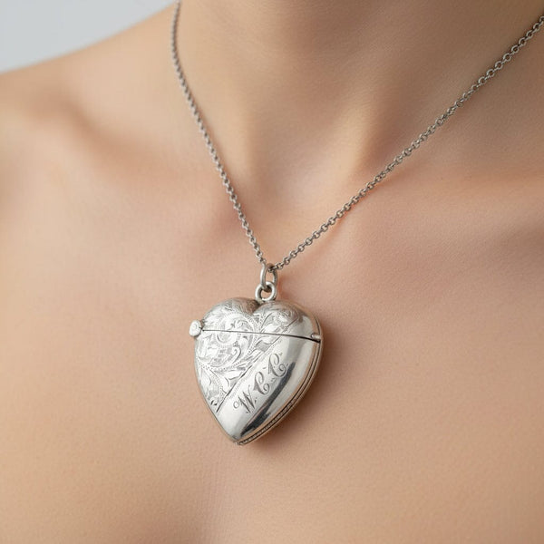 Antique Victorian Silver Puffy Heart Vesta Locket Pendant