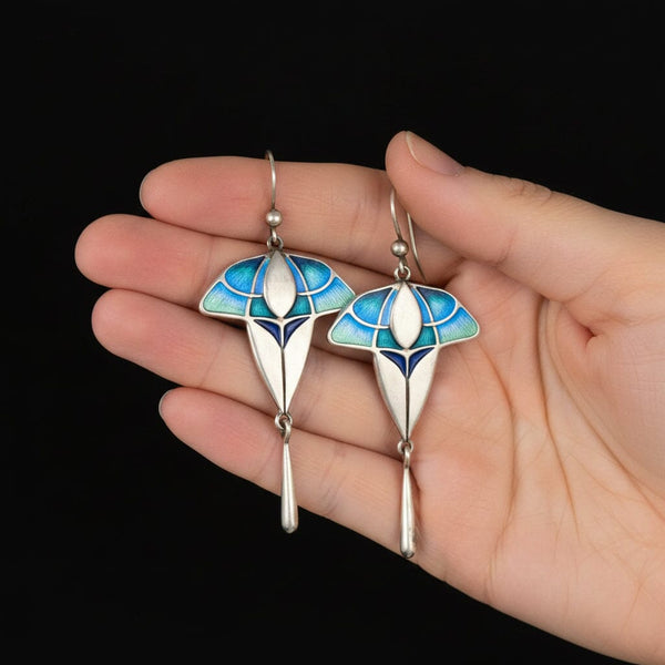 Vintage Enamel Sterling Silver Drop Earrings