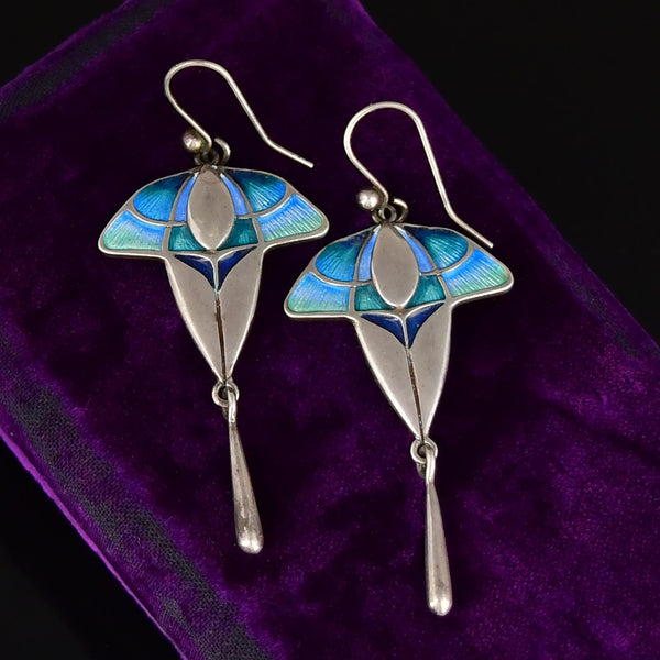 Vintage Enamel Sterling Silver Drop Earrings