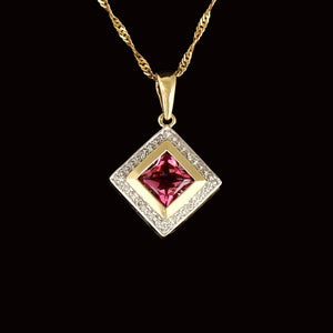 Gold Diamond Pink Tourmaline Heart Cutout Pendant Necklace - Boylerpf
