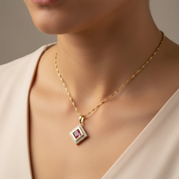 Gold Diamond Pink Tourmaline Heart Cutout Pendant Necklace - Boylerpf