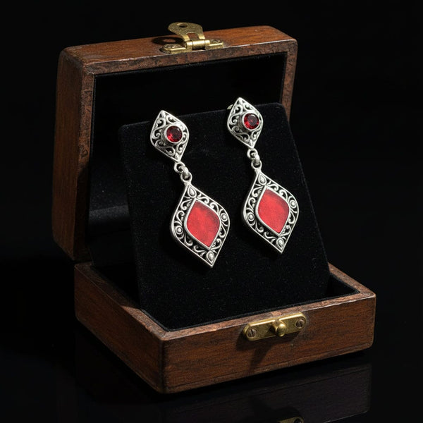 Vintage Sterling Silver Jasper Garnet Drop Earrings