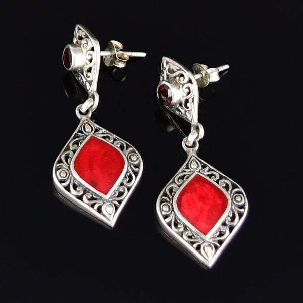 Vintage Sterling Silver Jasper Garnet Drop Earrings