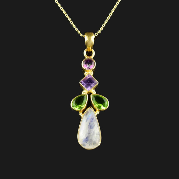 Vintage Moonstone Amethyst Peridot Suffragette Necklace - Boylerpf